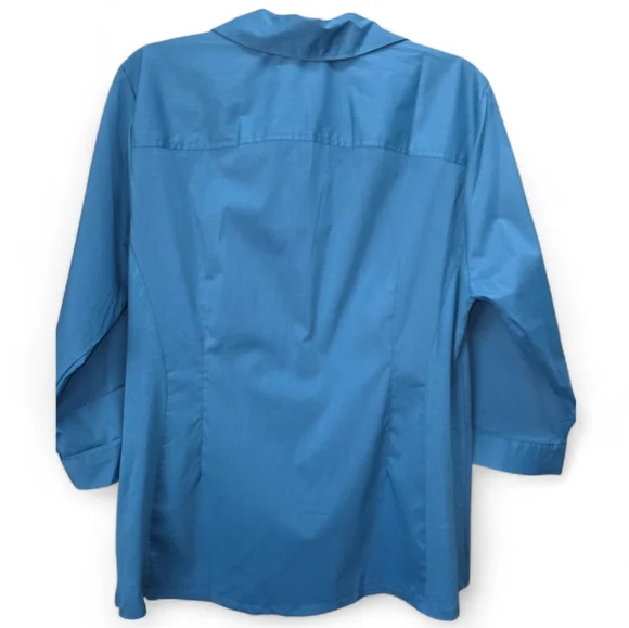 Lifestyle Attitude Blue Button Up Shirt 2X NWT Stretched Utility Top Roll Tab - Picture 2 of 9